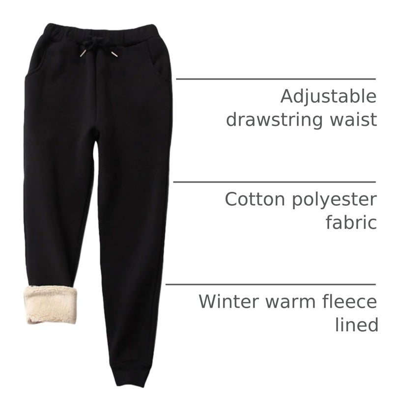 Yeokou Warm Sweatpants Womens Fleece Sherpa Lined Winter Active Running Jogger Pants(Medium, Black) - Image 4